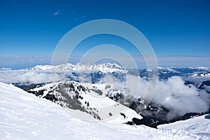 Panoramic view of Alps from mountain above Kitzbuhel, Austria