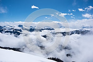 Panoramic view of Alps from mountain above Kitzbuhel, Austria