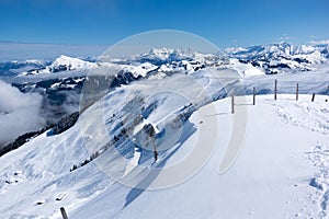 Panoramic view of Alps from mountain above Kitzbuhel, Austria