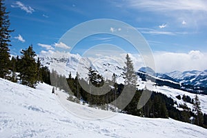 Panoramic view of Alps from mountain above Kitzbuhel, Austria