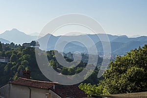 Panoramic view of Alps mountains in old town of Bergamo, Lombardy, Italy