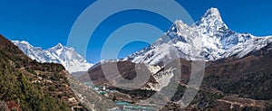 Panoramic view of Ama Dablam, Everest and Lhotse