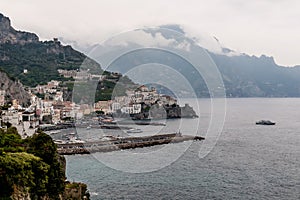 Panoramic view of Amalfi and the Amalfi Coast, Salerno, Campania, Italy
