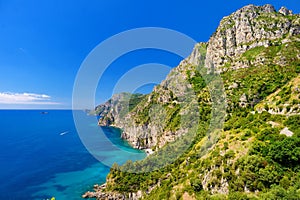 Panoramic view of the Amalfi coast in Italy