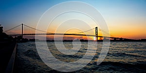 Panoramic view of Ambassador Bridge connecting Windsor, Ontario