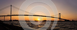 Panoramic view of Ambassador Bridge connecting Windsor, Ontario