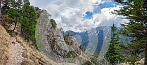 Panoramic view of Ammergau Alps valley near Fussen, Germany