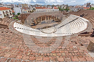 Panoramic view of Amphitheater in Roman Odeon, Patras, Peloponnese, Greece