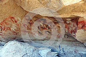 Panoramic view of ancient cave paintings in Patagonia, Argentina
