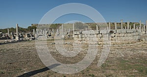 Panoramic view of Ancient city Perge, open air antique historical museum
