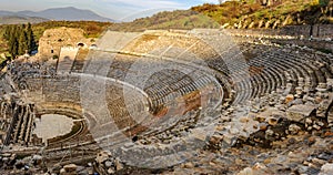 Panoramic view of the ancient city from the top of the Ephesus Theater. The ancient city is listed as a UNESCO World Heritage Site