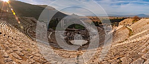 Panoramic view of the ancient city from the top of the Ephesus Theater. Selcuk, Izmir, Turkey