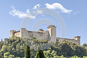 Panoramic view of the ancient Rocca Albornoziana overlooking the historic center of Spoleto, Italy photo