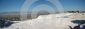 Panoramic view of the ancient Roman baths of Pamukkale (Turkey). Near the Roman ruins of Hierapolis photo