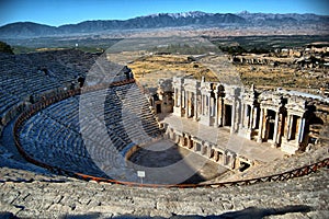 Panoramic view of the ancient Roman ruins of the theater of Hierapolis (Anatolia  Turkey). photo