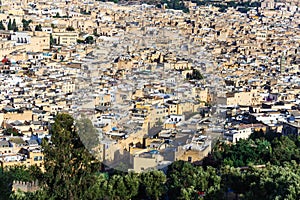 Panoramic view of ancient royal city of Fes, Morocco