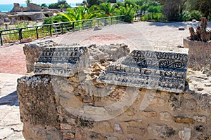 Panoramic view of ancient ruins with thermal baths, archaeological site in Carthage. Tunis, Tunisia
