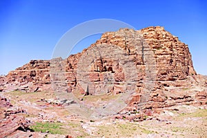 Panoramic View of Ancient Tombs on the Mountain in Petra, Jordan