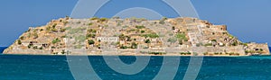Panoramic view of the ancient Venetian fortress and former leper colony of Spinalonga island, Crete, Greece