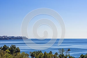 Panoramic view on Antalya city and Mediterranean Sea from the Beach park. Antalya, Turkey