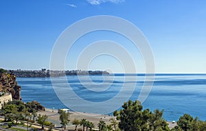 Panoramic view on Antalya city and Mediterranean Sea from the Beach park. Antalya, Turkey