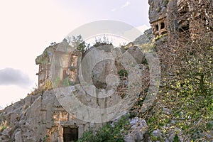 Panoramic view on antique roman theater in Demre. The ancient city of Myra, Lycia region, Turkey photo