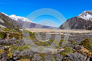 Panoramic view in Aoraki/Mount Cook National Park, New Zealand