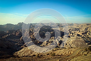 Panoramic view of Arabah valley near historical city of Petra, Jordan