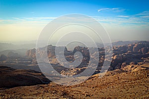 Panoramic view of Arabah valley near historical city of Petra, Jordan