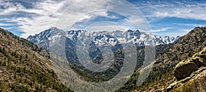 Panoramic view of Asco Mountains and Monte Cinto in Corsica