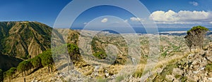 Panoramic view from Aspromonte in Calabria on Messina and Etna t