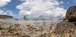 Panoramic view of Atalaia Beach with Morro do Frade on Background - Fernando de Noronha, Pernambuco, Brazil