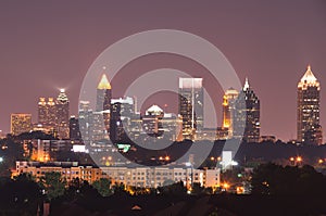 Panoramic view of Atlanta skyline at dusk