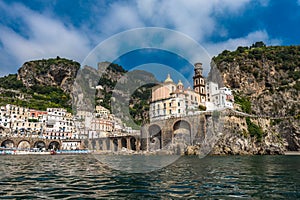Panoramic view of Atrani, small village on Amalfi Coast, Italy