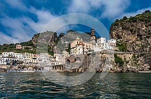 Panoramic view of Atrani, small village on Amalfi Coast, Italy