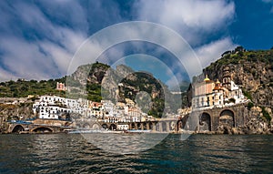 Panoramic view of Atrani, small village on Amalfi Coast, Italy