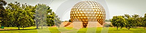 Panoramic view of Auroville is a universal city in the making in Puducherry, South India dedicated to the ideal of human unity whe