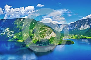 Panoramic view on Austrian mountains Alps lake
