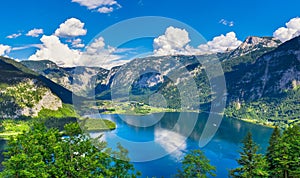 Panoramic view on Austrian mountains Alps lake