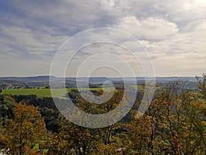 Panoramic view in autumn of the hill Rechberg to the Swabian Alb