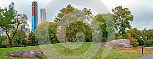 Panoramic view of autumn landscape in Central Park. New York Cit
