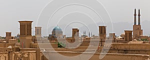 Panoramic view of badgirs and mosques of Yazd