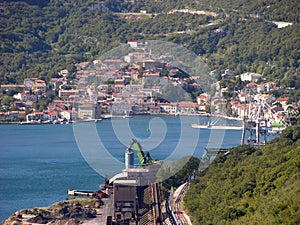 Panoramic view at Bakar bay in Croatia and old town with houses and red roofs