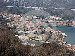 Panoramic view at Bakar city old town with harbour, houses and red roofs