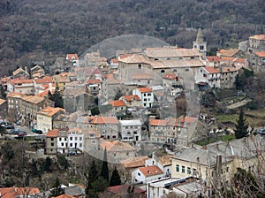 Panoramic view at Bakar city old town with houses and red roofs