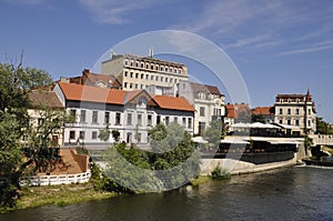 Panoramic view of the bank of Crisul Repede river from Oradea City in Romania.