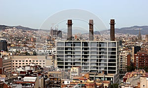 A panoramic view of Barcelona city, Catalonia, Spain. La Sagrada Familia in the distance. photo