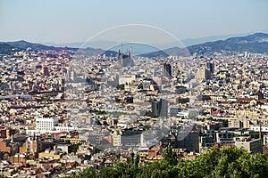 Panoramic view of Barcelona city from the Montjuic hill