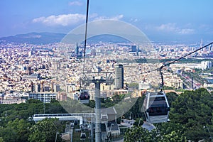 Panoramic view of Barcelona from the Montjuic cable car, Spain