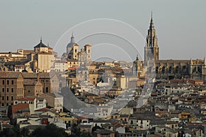 Panoramic view of Barcelona, Spain - houses, church, hill
